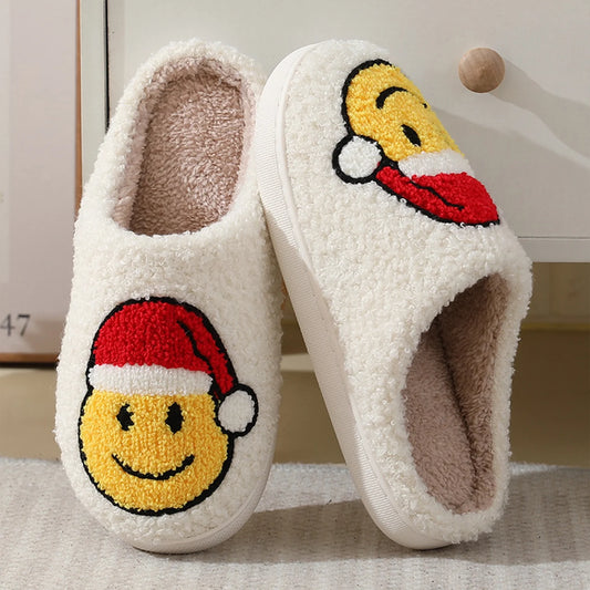 Smile Face Slippers for Women Men, Anti-Slip Soft Plush House Slippers with Memory Foam Slip Cute Cartoon Shoes Warmth for Indoor Outdoor（40/41)