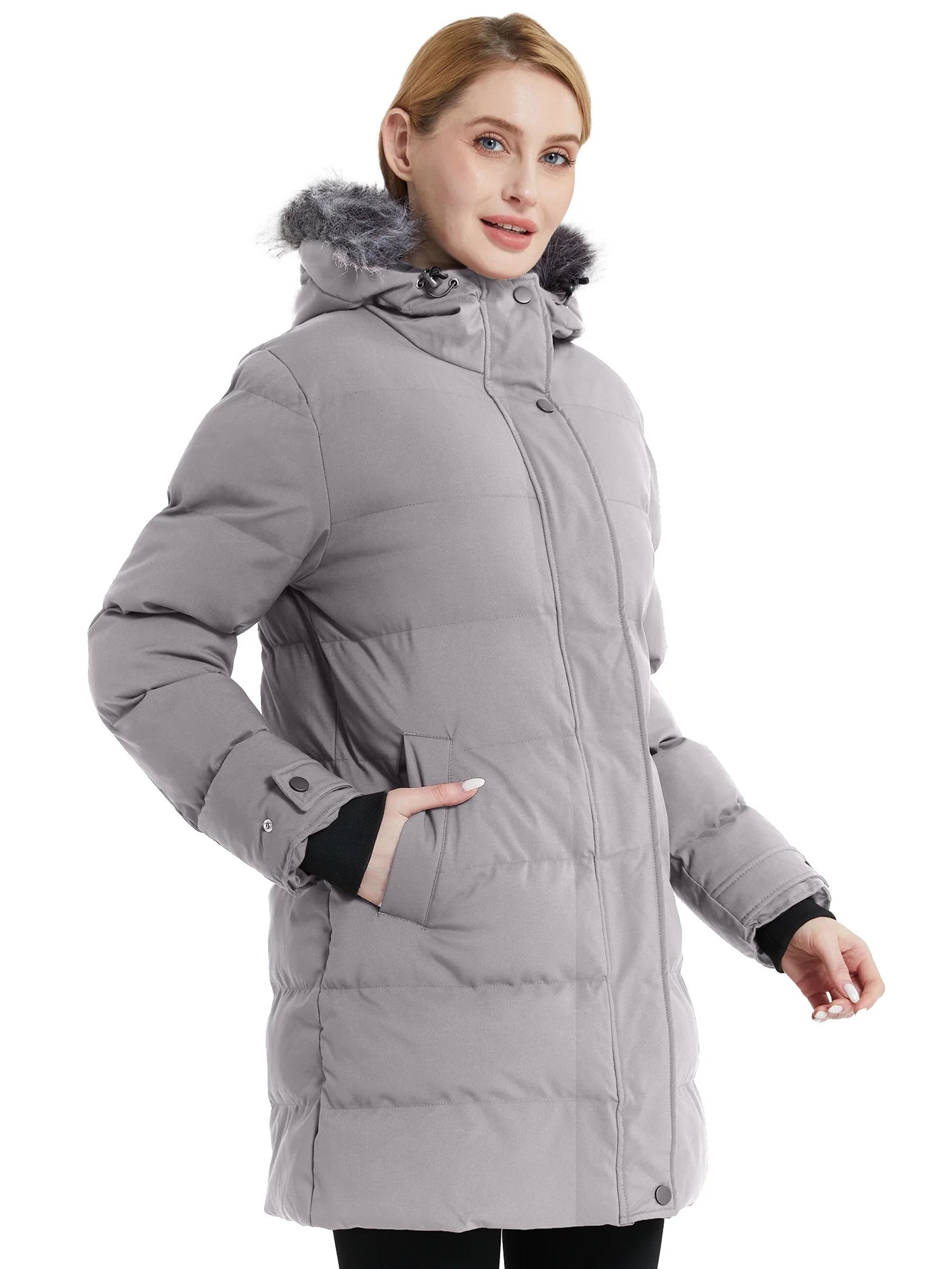 Women'S Puffer Coat Hooded Winter Jacket Thickened Parka Coat Black L